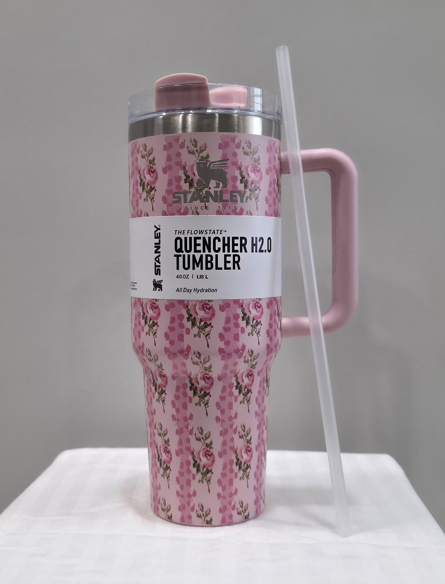 Stanley Quencher H2.0 FlowState Tumbler – 40 oz (1.18 L) – Pink Victorian Rose Edition