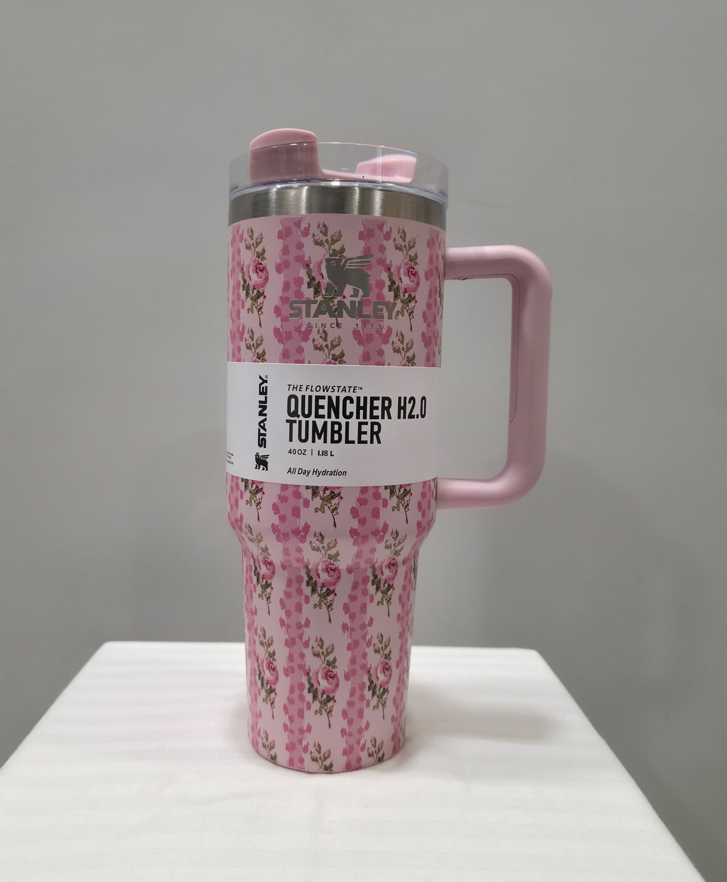 Stanley Quencher H2.0 FlowState Tumbler – 40 oz (1.18 L) – Pink Victorian Rose Edition