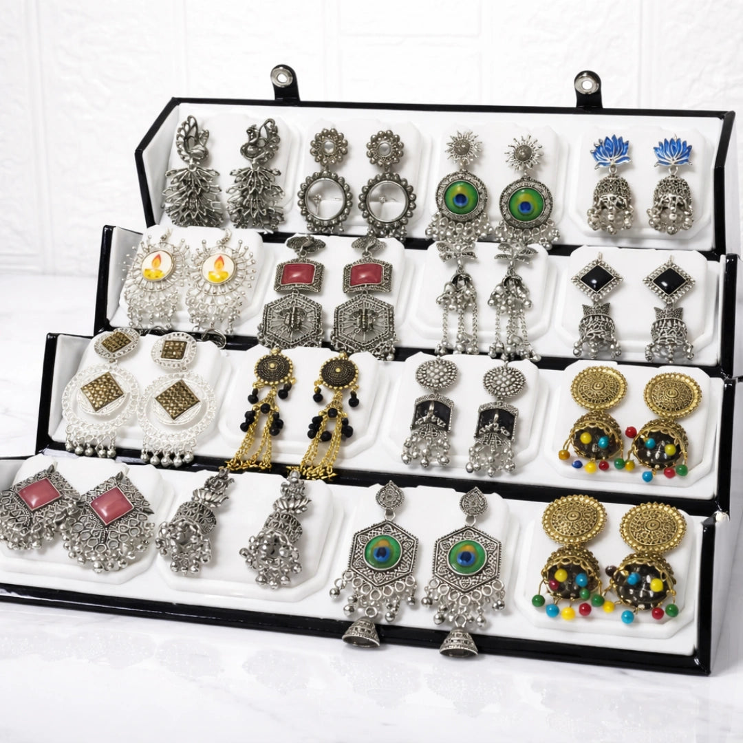 Premium Oxidized Jhumka Earrings Box – 16 Pair Combo Set
