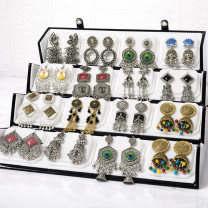 Premium Oxidized Jhumka Earrings Box – 16 Pair Combo Set